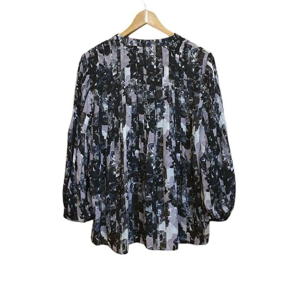 PARKER TOP BLOUSE GRAY BLACK WHITE LONG SLEEVE SIZE S - Picture 2 of 16